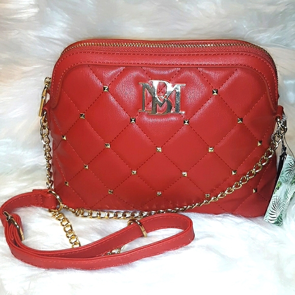 NWT☆BADGLEY MISCHKA☆Red Quilted Crossbody Dome studded Satchel☆Gorgeous!!! - Picture 10 of 16
